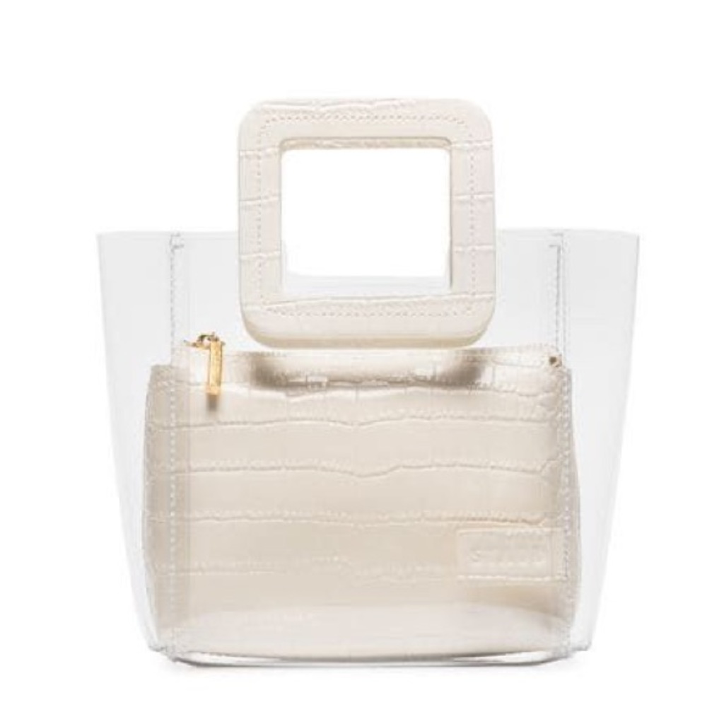STAUD Croc White Leather PVC Mini Shirley Bag NWT